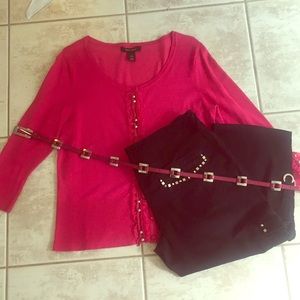 White House Black Market sweater, belt, crop pants